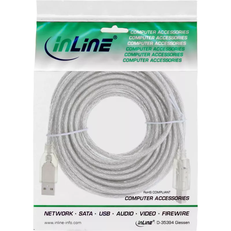 USB 2.0 Kabel Typ A Stecker / Typ B Stecker InLine 34535T 3 m transparent