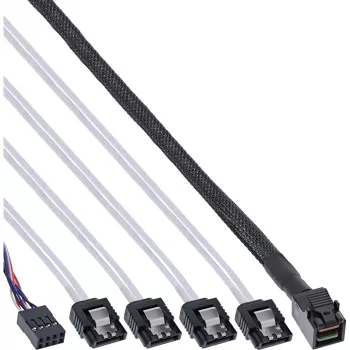 InLine Mini SAS HD Kabel SFF-8643 auf 4x SATA + Sideband 0,5m