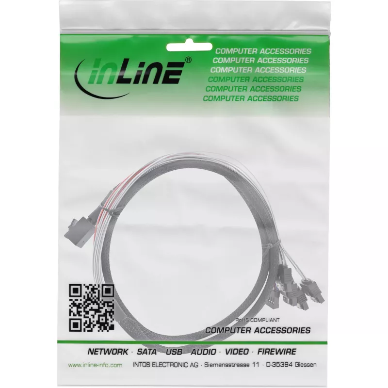 InLine Mini SAS HD Kabel SFF-8643 auf 4x SATA + Sideband 0,5m