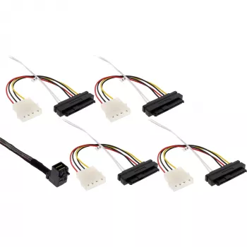InLine Mini SAS HD Kabel, SFF-8643 abgewinkelt auf 4x SFF-8482 + Strom, 1m