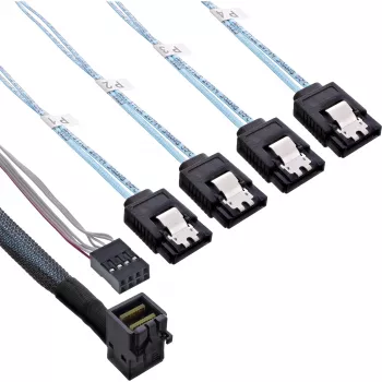 InLine Mini-SAS-HD-Kabel SFF-8643 abgewinkelt auf 4x SATA + Sideband 1 m