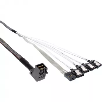 InLine Mini SAS HD Kabel SFF-8643 abgewinkelt auf 4x SATA + Sideband 0,5 m