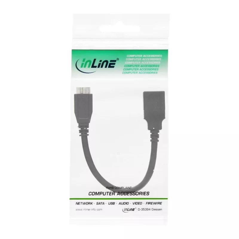 InLine Micro USB 3.0 OTG Adapterkabel Micro-B-Stecker auf USB-Typ-A-Buchse 0,15 m