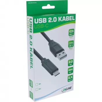 InLine USB-2.0-Kabel, USB-C Stecker / USB-A Stecker, schwarz, 5m