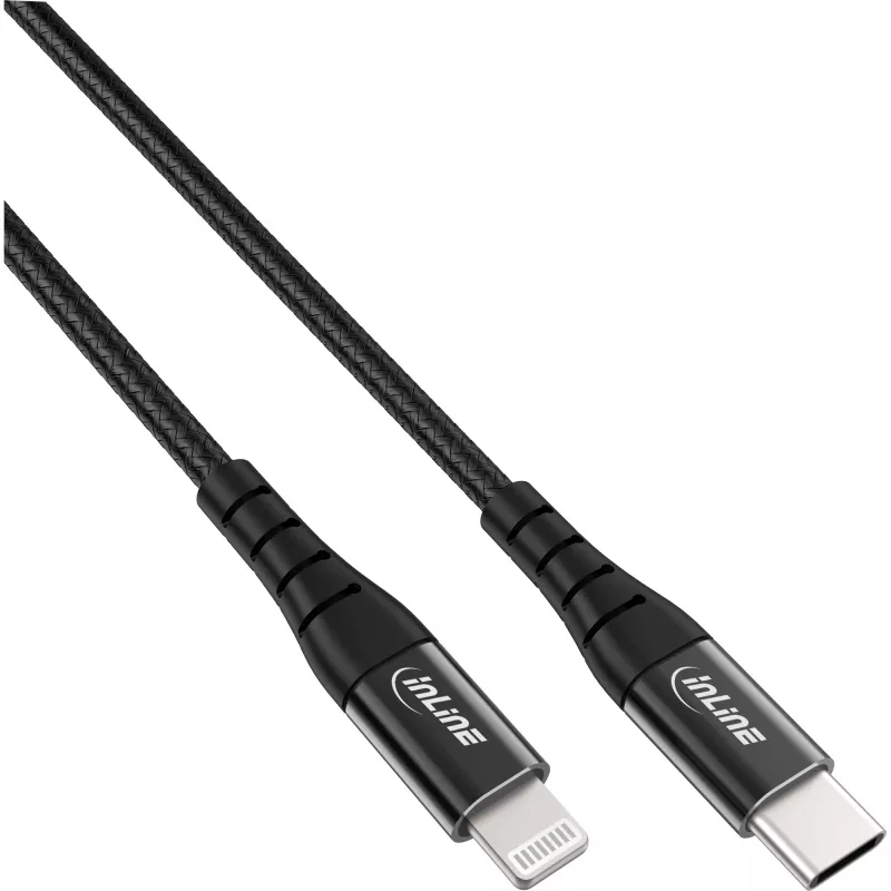 InLine USB-C Lightning Kabel, für iPad, iPhone, iPod, schwarz/Aluminium, 1m MFi