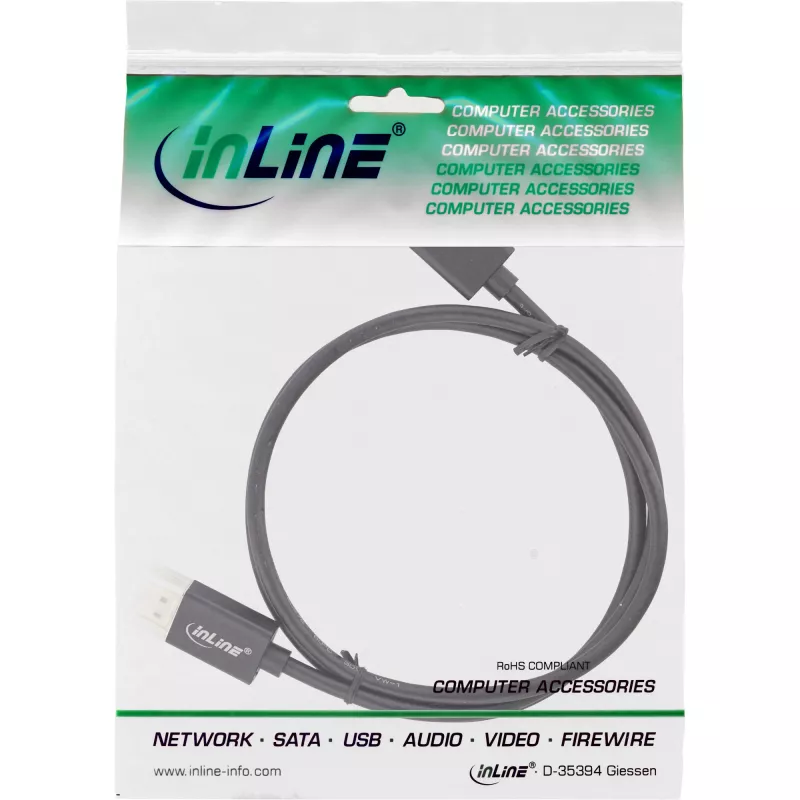 InLine DisplayPort 1.4 Kabel schlank, 8K4K, schwarz, vergoldete Kontakte, 0,5 m
