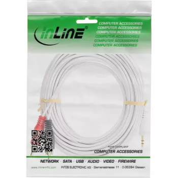 InLine 2x RCA Kabel Stecker / 3,5 mm Stecker weiß/gold 10 m