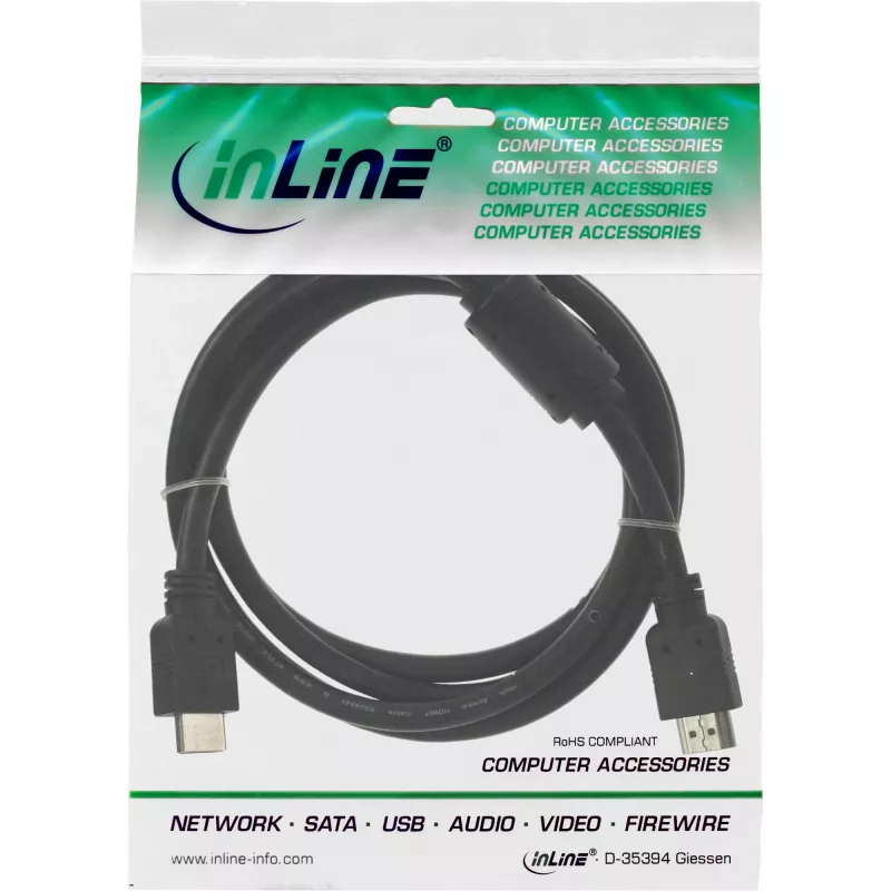 InLine HDMI-Kabel High Speed Stecker + Ferrit schwarz 1m