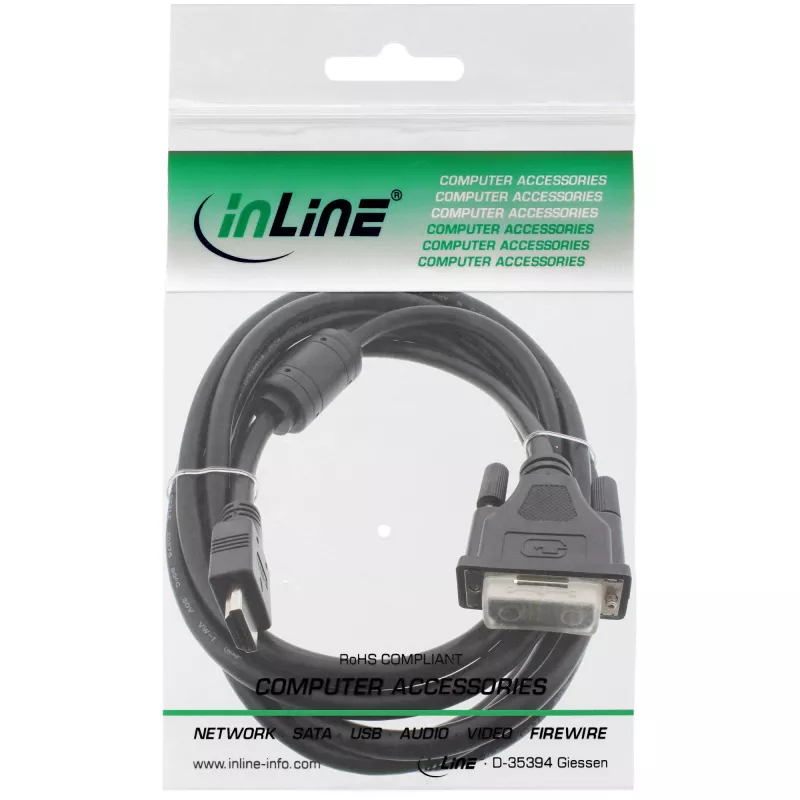 InLine HDMI-DVI-Kabel 19-Pin Stecker / 18+1 Stecker + Ferritkern schwarz 1m