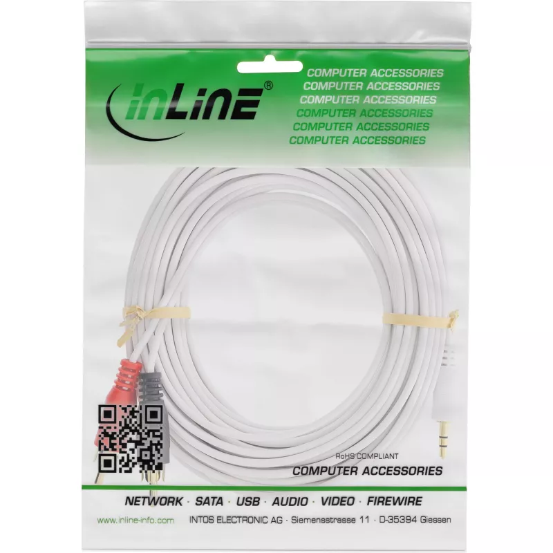InLine Audiokabel 2x Cinch Stecker / 3,5 mm Klinkenstecker weiß/gold 1,5 m