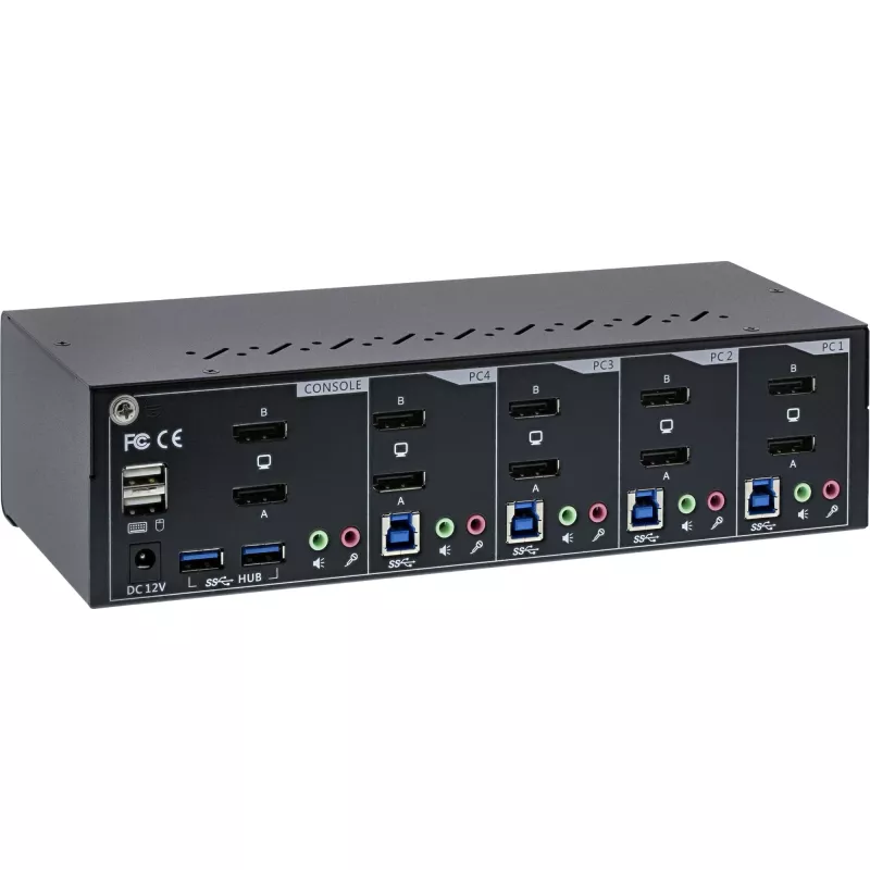 KVM Desktop Switch InLine 63654I 4-Port Dual-Monitor DP 1.2 4K USB 3.0 Audio