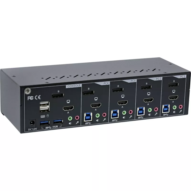 KVM Desktop Switch InLine 62644I 4-Port Dual Monitor DP+HDMI 4K USB 3.0 Audio