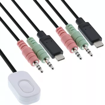 InLine KVM-Switch, 2-Port, USB-C auf DisplayPort 1.2, 4K, Audio, integriertes Kabel
