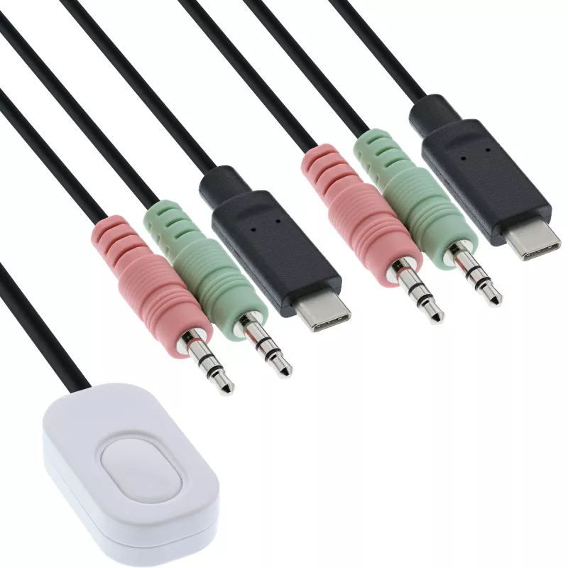 InLine KVM-Switch, 2-Port, USB-C auf DisplayPort 1.2, 4K, Audio, integriertes Kabel