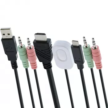 InLine KVM-Switch, 2-Port, USB-C + HDMI auf HDMI, 4K, mit Audio, integr. Kabel