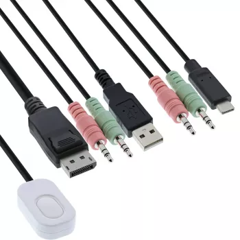 InLine KVM Switch, 2-Port, USB-C+DP auf DisplayPort, 4K, Audio, integr. Kabel