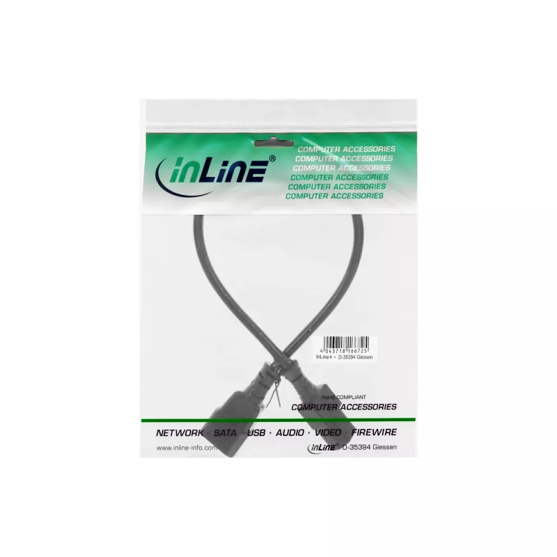 InLine Kaltgeräteverlängerung, C13 / C14, schwarz, 0,3 m