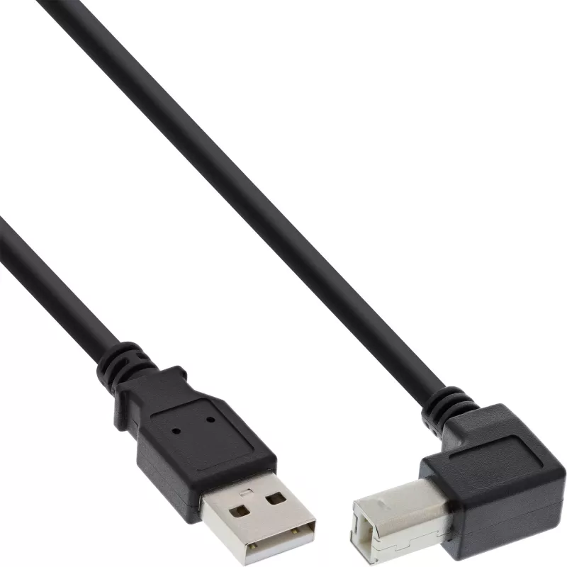 InLine USB 2.0 Kabel abgewinkelt Typ A Stecker / B Stecker, schwarz, 0,3m