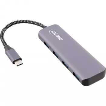 InLine USB 3.2 Hub, USB-C auf 4x USB A 10 Gb/s, Aluminium, grau
