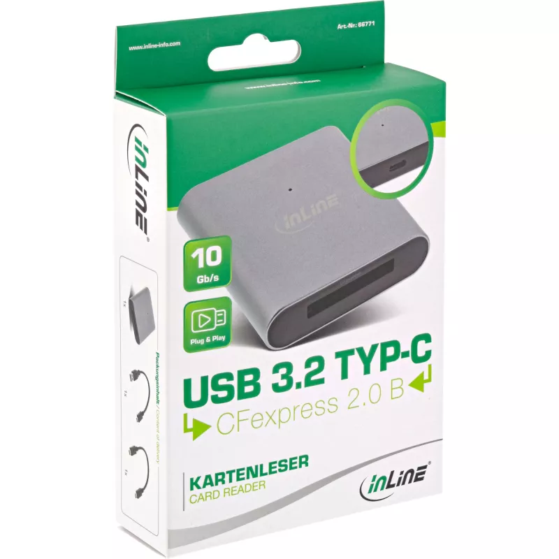 InLine Kartenleser USB 3.2 USB-C oder USB-A, für CFexpress Typ B Karten