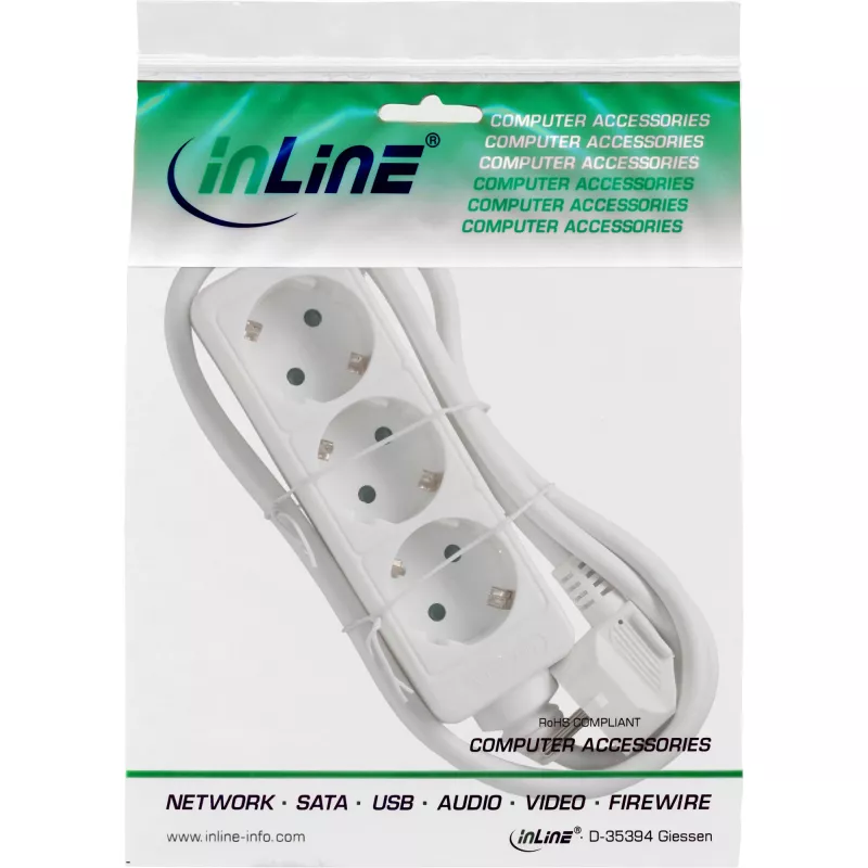 InLine Steckdosenleiste InLine 3-fach Schutzkontakt CEE 7/3 weiß 5 m