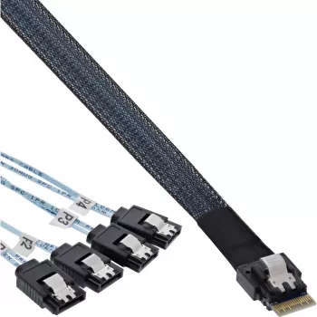 InLine schlank-SAS-Kabel, SFF-8654 auf 4x SATA 7-Pin, 12 Gb/s, 0,5 m