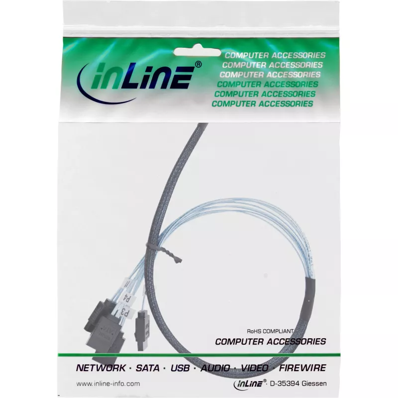 InLine schlank-SAS-Kabel, SFF-8654 auf 4x SATA 7-Pin, 12 Gb/s, 0,5 m