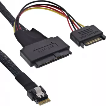 InLine schlank SAS-Kabel, SFF-8654 auf U.2 SFF-8639 + SATA-Strom, 24Gb/s, 1m