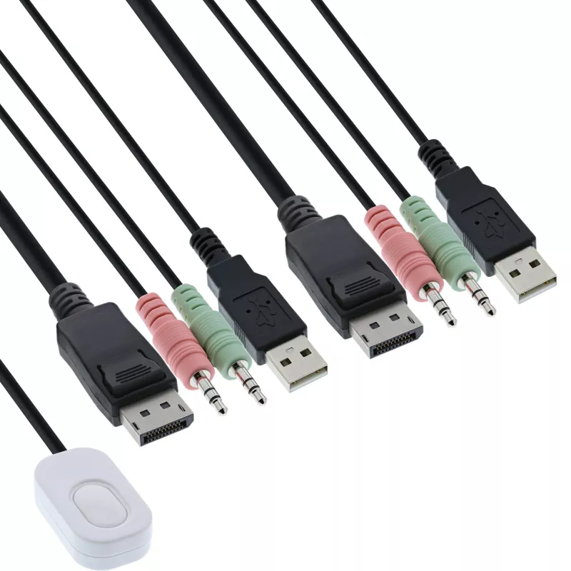 InLine Kabel KVM Switch, 2-Port, DisplayPort 1.2, 4K, USB, Audio