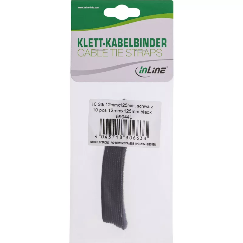 InLine Kabelbinder Klettverschluss 12x125mm 10 Stk. schwarz