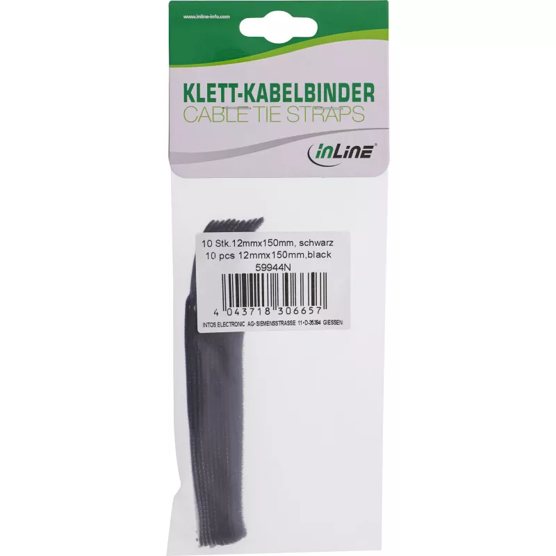 Klett-Kabelbinder InLine 12×150 mm, 10 Stück, schwarz