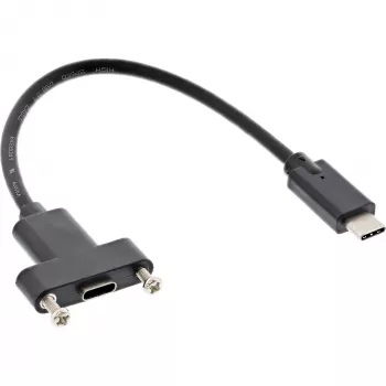 InLine USB 3.2 Gen.2 C Stecker / Buchse mit Flanschkabel, schwarz, 0,20 m