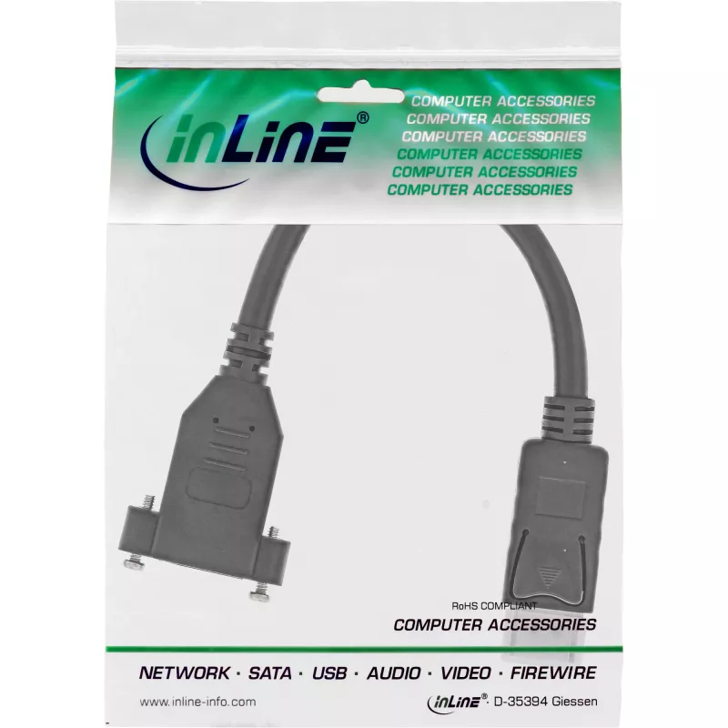 InLine DisplayPort Stecker auf Buchse mit Flansch Kabel 0,2 m, schwarz