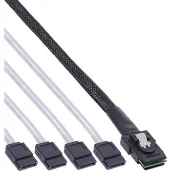 InLine SAS-Kabel, Mini SAS SFF8087 auf 4x SATA, Crossover, OCF, 0,50 m