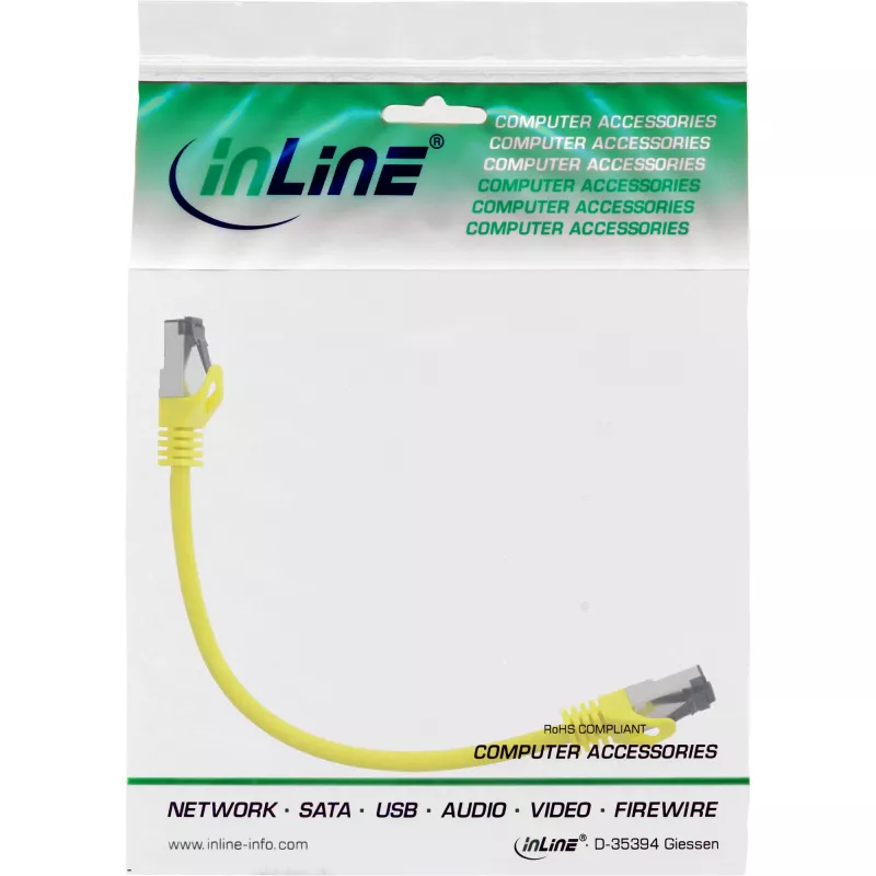 InLine Patchkabel, S/FTP (PiMf), Cat.8.1, 2000 MHz, halogenfrei, gelb, 0,3 m