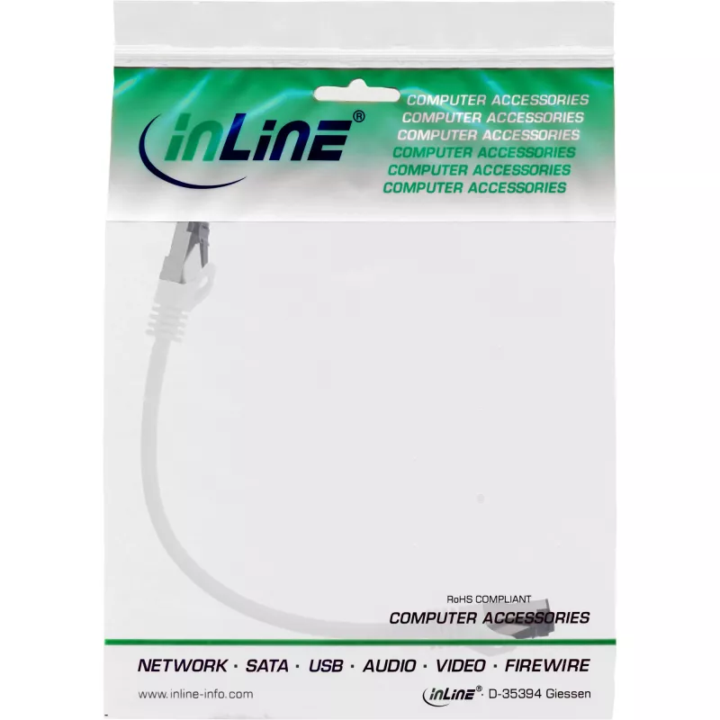 InLine Patchkabel, S/FTP (PiMf), Cat.8.1, 2000MHz, halogenfrei, weiß, 0,25m