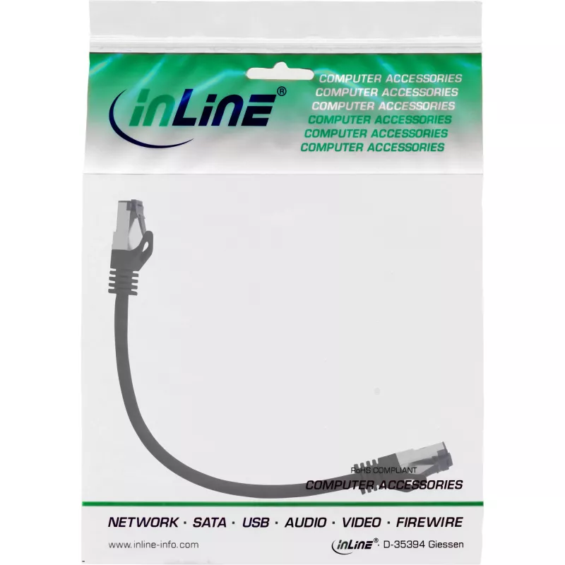 InLine Patchkabel S/FTP PiMF Cat.8.1 halogenfrei 2000 MHz schwarz, 0,25 m