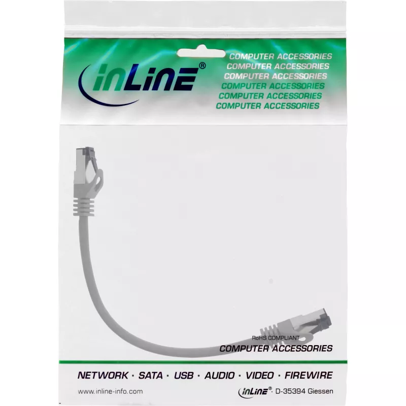 InLine Patchkabel, S/FTP (PiMf), Cat.8.1, 2000MHz, halogenfrei, grau, 0,3m