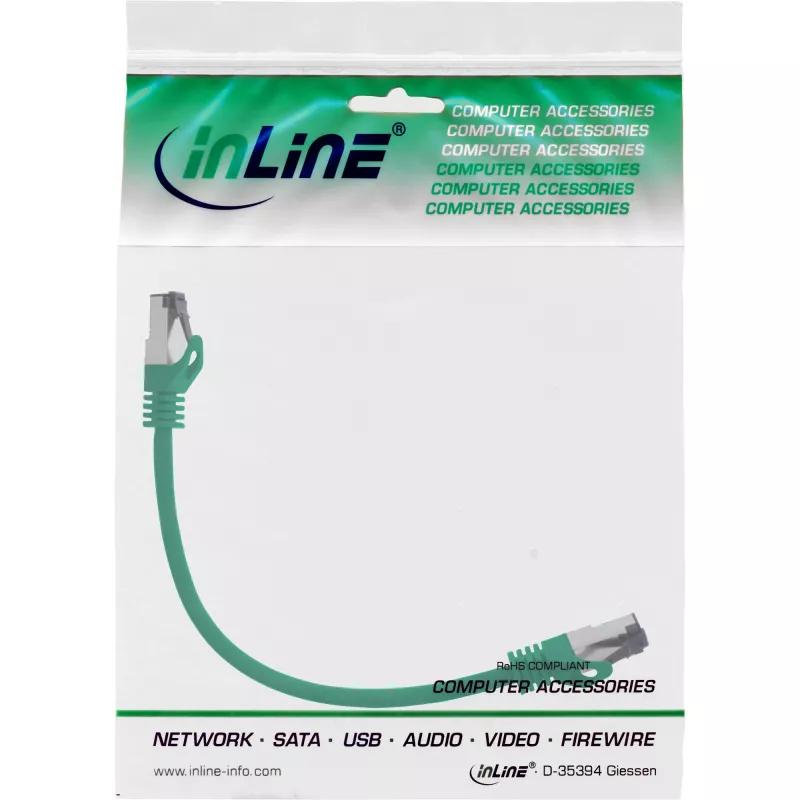 InLine Patchkabel, S/FTP (PiMf), Cat.8.1, 2000MHz, halogenfrei, grün, 0,25m