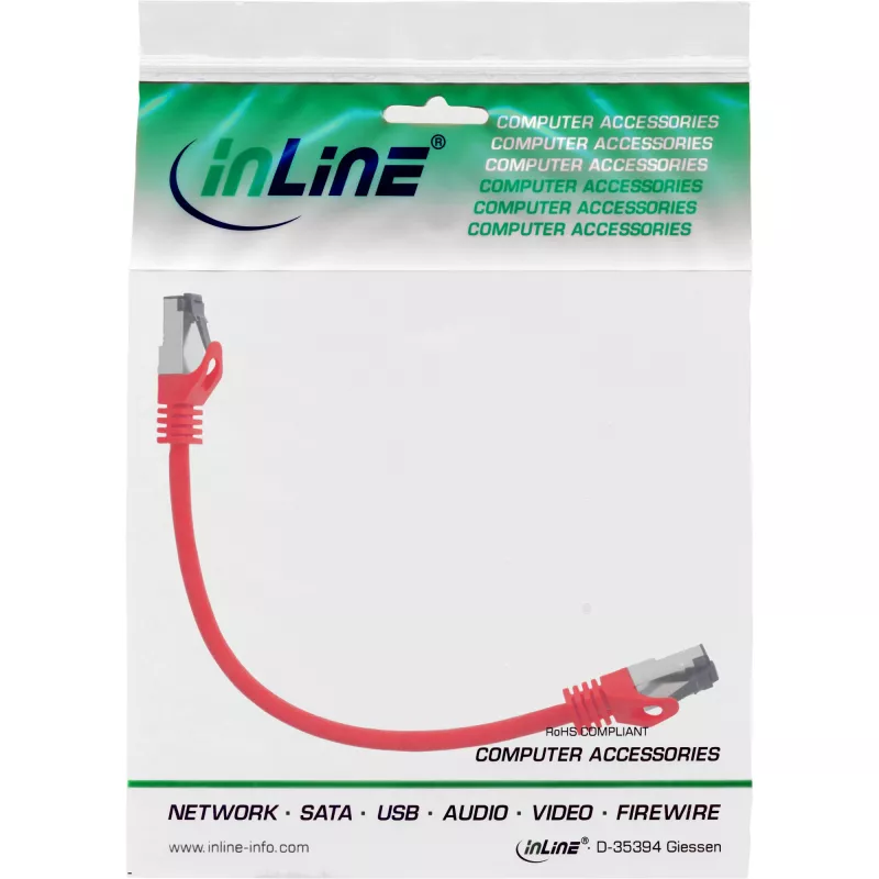 InLine Patchkabel, S/FTP (PiMf), Cat.8.1, 2000MHz, halogenfrei, rot, 0,3m