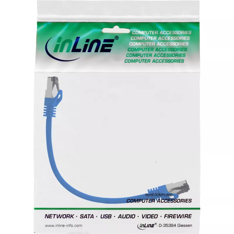 InLine Patchkabel S/FTP PiMF Cat.8.1 halogenfrei 2000MHz blau, 0,25m
