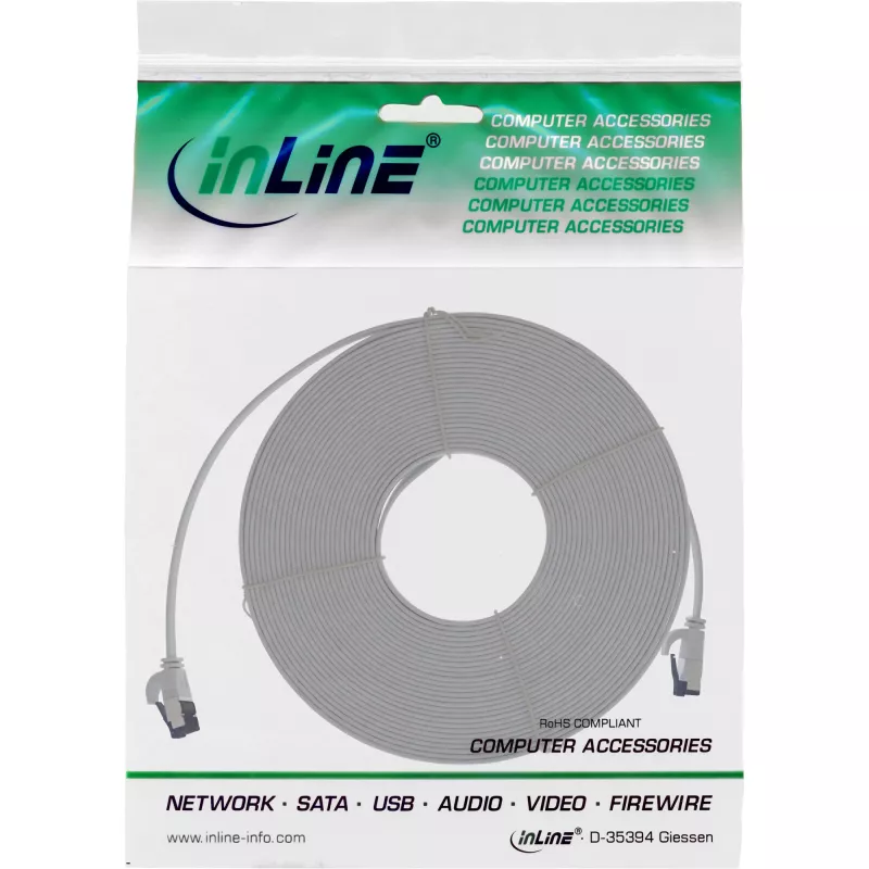 InLine Patchkabel flach, U/FTP, Cat.8.1, TPE halogenfrei, grau, 7,5 m