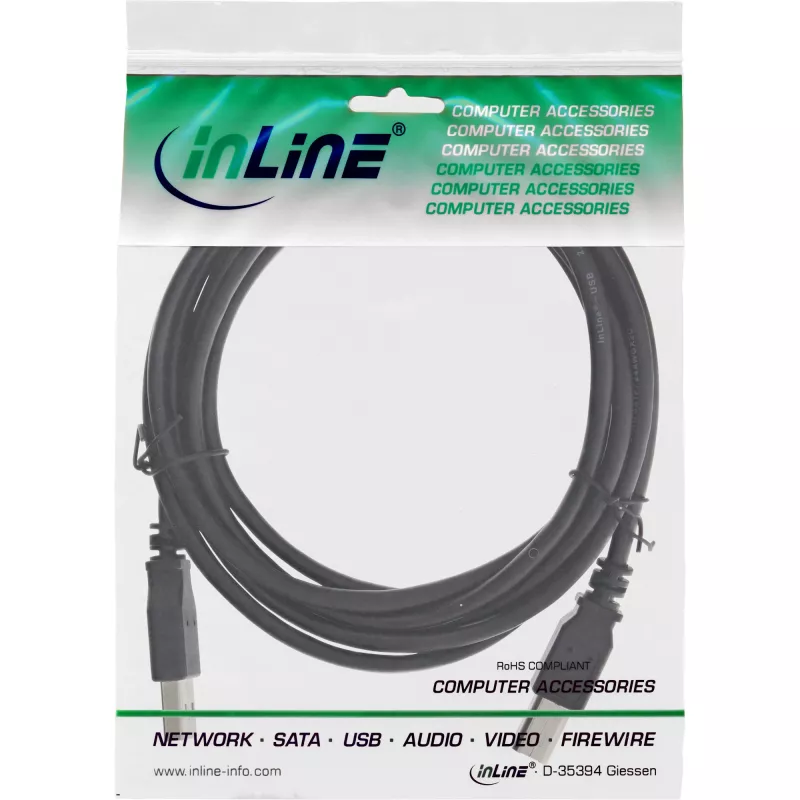 InLine USB 2.0 Kabel Typ A Stecker / B Stecker schwarz 3m