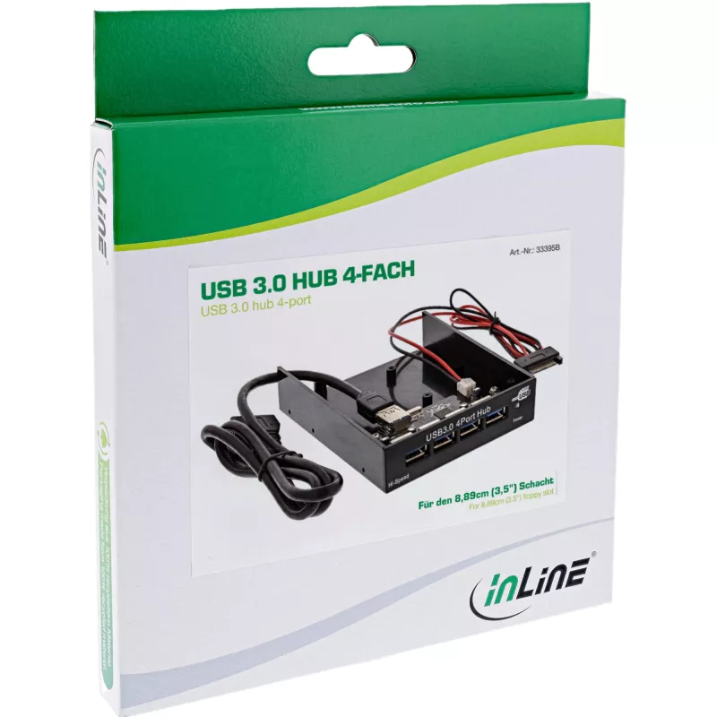InLine 4-Port USB 3.0 Panel-Hub für 3,5-Zoll-Diskettenlaufwerksschacht, schwarz
