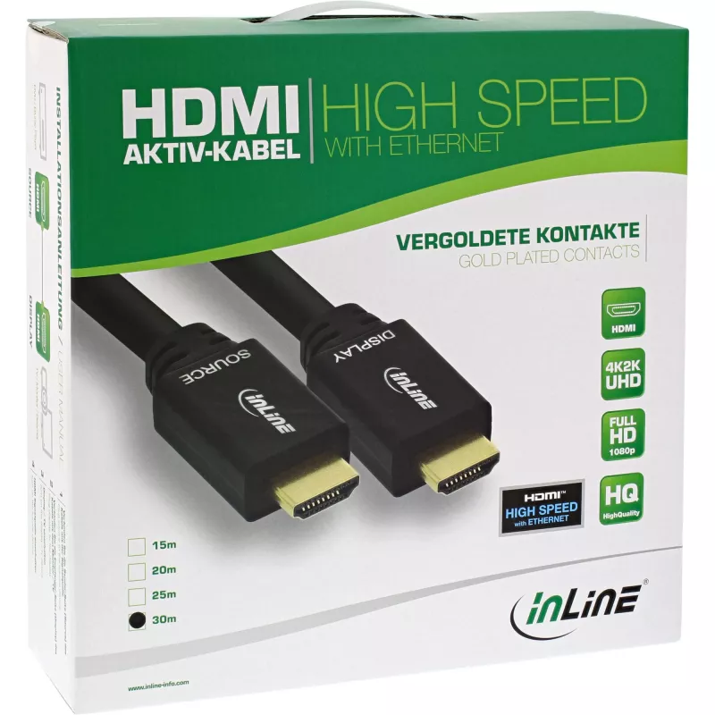 InLine High Speed HDMI-Kabel mit Ethernet, aktiv, M/M, schwarz, vergoldete Kontakte, 40 m