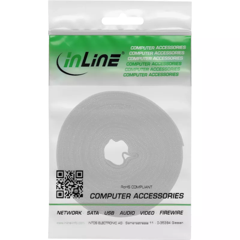 Kabelbinder-Klettband InLine 10 m × 16 mm weiß – wiederverwendbarer Klettkabelbinder