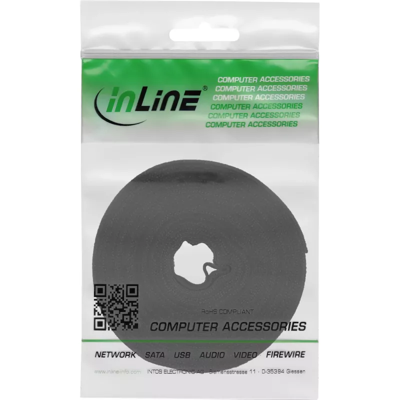 InLine Kabelbinder mit Klettband 16 mm schwarz 10 m