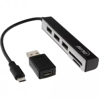 InLine USB OTG Kartenleser & 3-Port USB 2.0 Hub für SDXC & microSD + Adapter