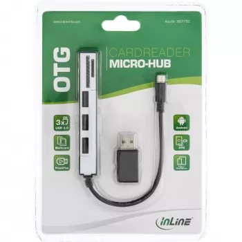 InLine USB OTG Kartenleser & 3-Port USB 2.0 Hub für SDXC & microSD + Adapter