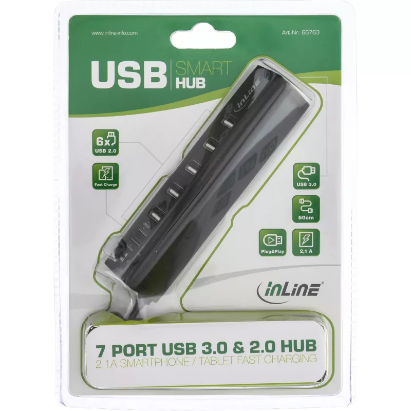 USB Hub InLine Smart Hub 7 Port USB 3.0 & 2.0 mit Schnellladeanschluss